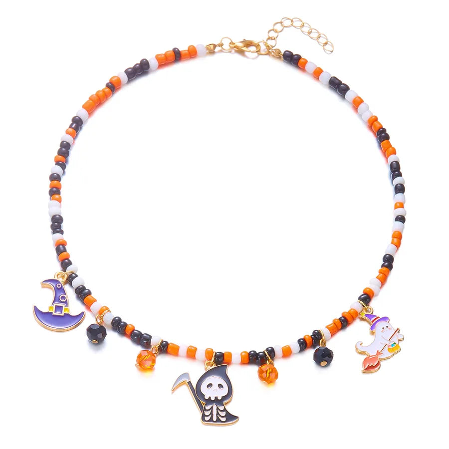 Handmade Halloween Necklace Ghost Spider Pendant Color Matched Pumpkin Design Luxury Style Women's Jewelry Accessory