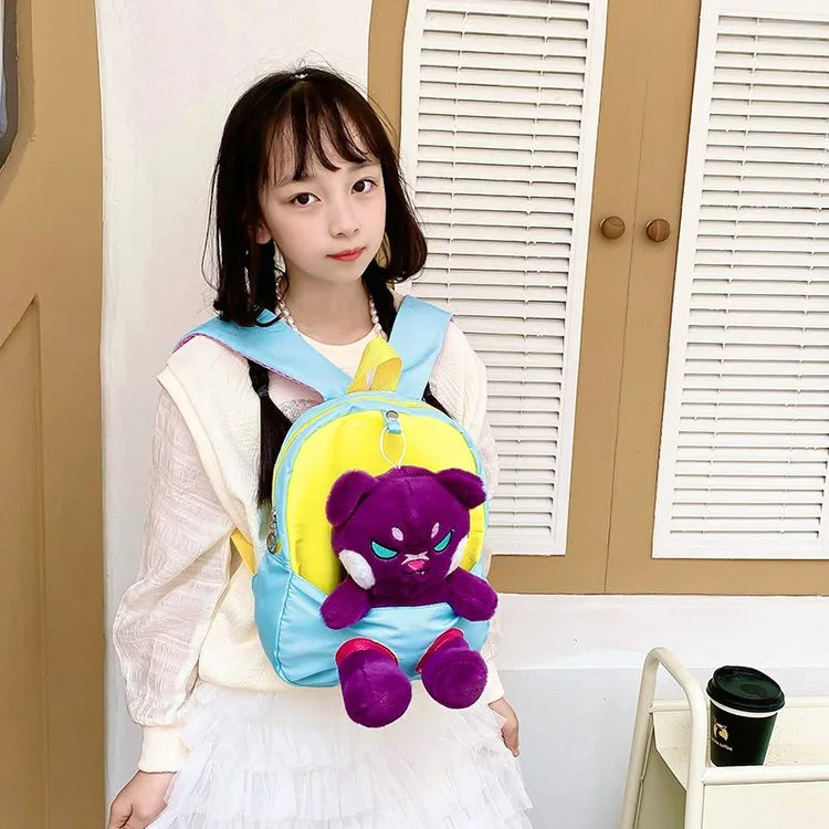 Girl'S Plush Cartoon Cute Square Zipper Functional Backpack