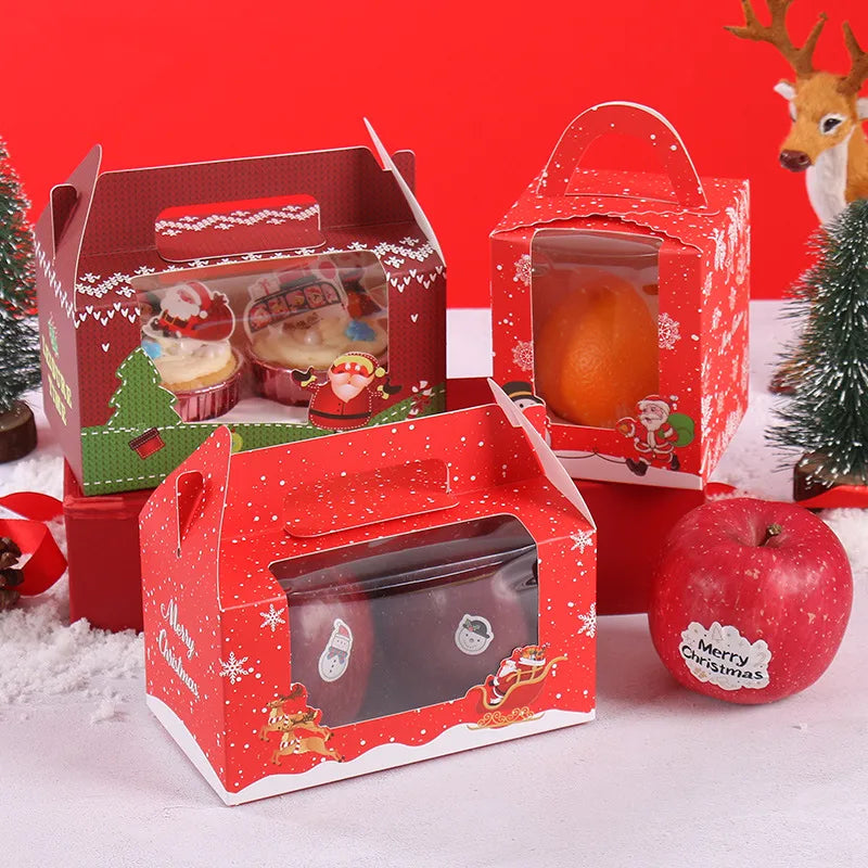 Christmas Handheld Paper Cup Cake Packaging Box Peaceful Fruit Christmas Cupcake Box Baking Supplies Packaging Box
