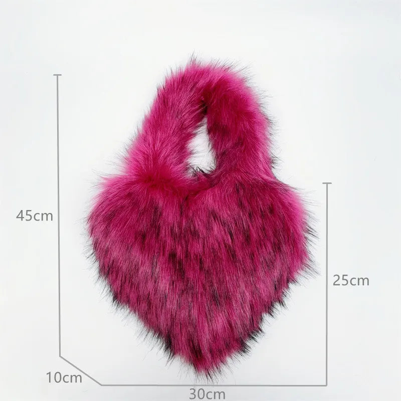 women's autumn&winter artificial wool solid color streetwear heart-shaped magnetic buckle handbag