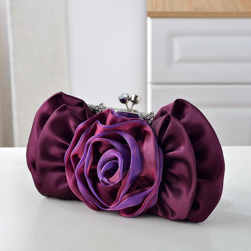 New Diamond Embedded Rose Flower Shaped Evening Handbag Single Shoulder Crossbody Bag Hanfu Cheongsam Clutch Bag Urban Simple Style