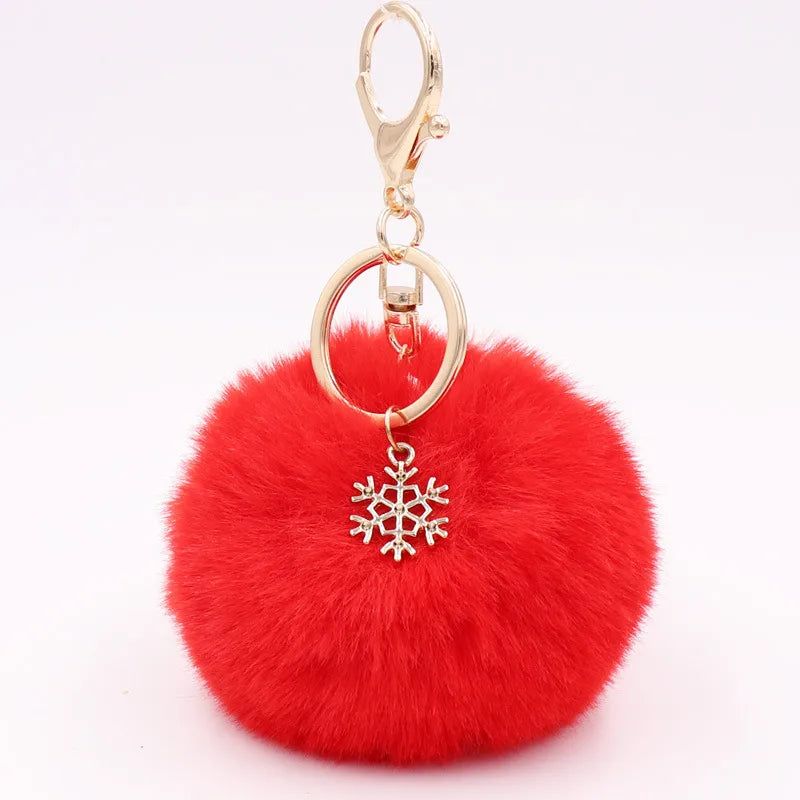 fashion snowflake alloy plush unisex bag pendant keychain 1 piece