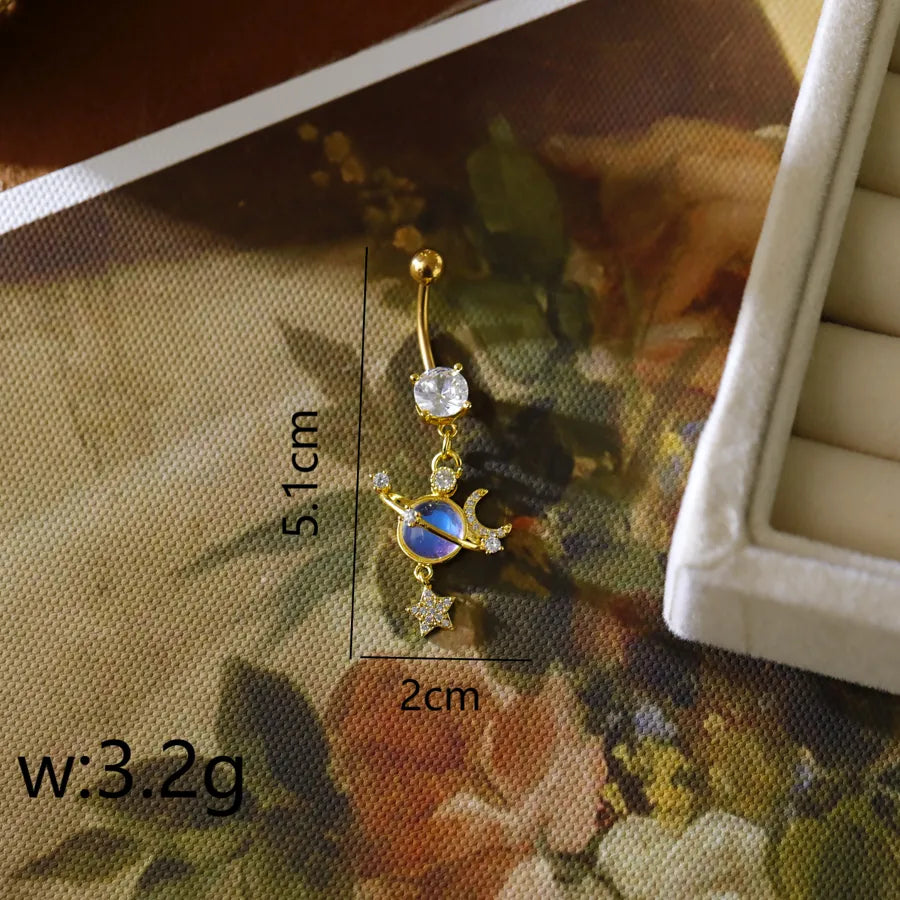 1 Piece Belly Rings Hip-Hop Rock Punk Sun Heart Shape 304 Stainless Steel Inlay Resin Zircon 16K Gold Plated White Gold Plated Belly Rings