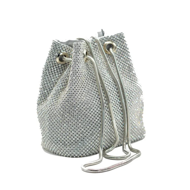 black gold silver rhinestone satin solid color rhinestone bucket evening bags