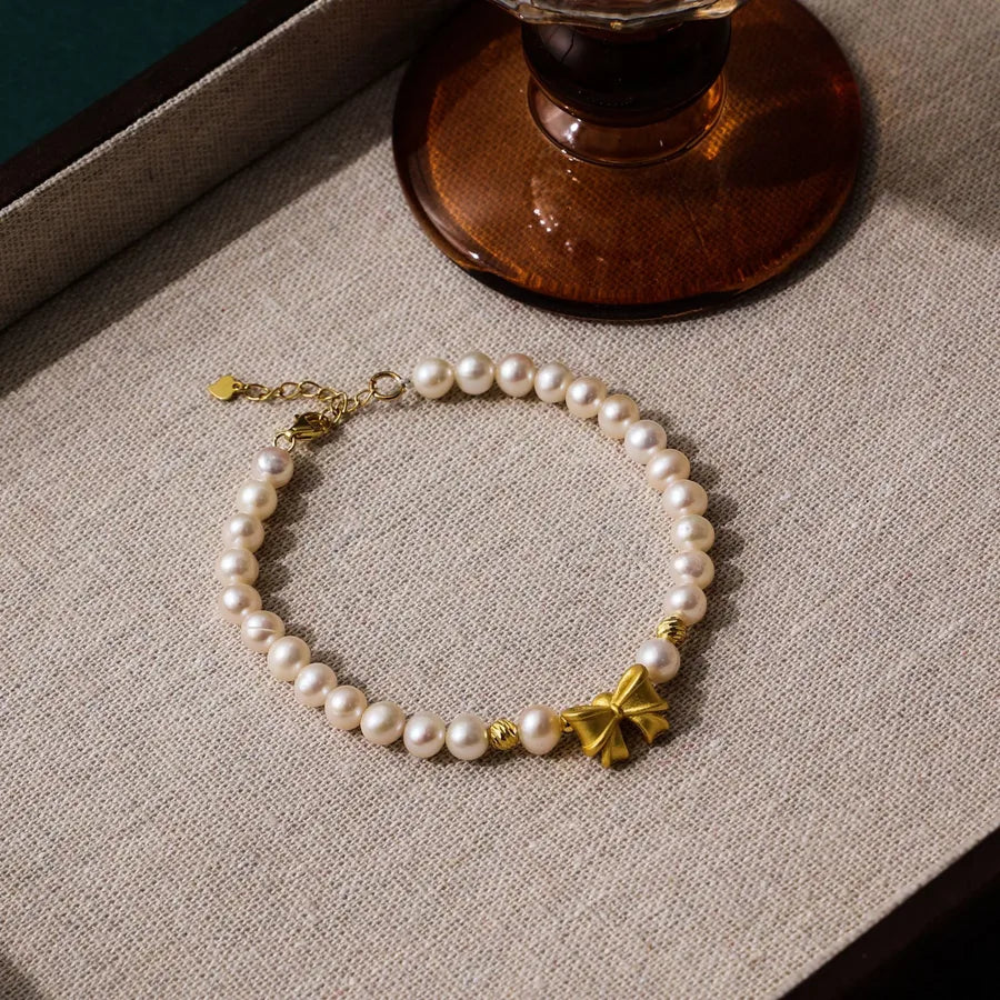 Natural Freshwater Pearl Bracelet For Women With Butterfly Knot Running Princess Design 925 Silver Jewelry Gift For Girlfriend