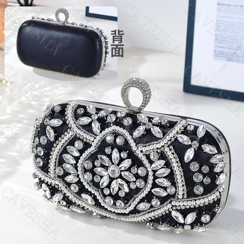 Handmade Beaded Diamond Evening Bag Clutch For Women Square Shape Lock Buckle Closure Polyester Material Embroidery Fashion Element