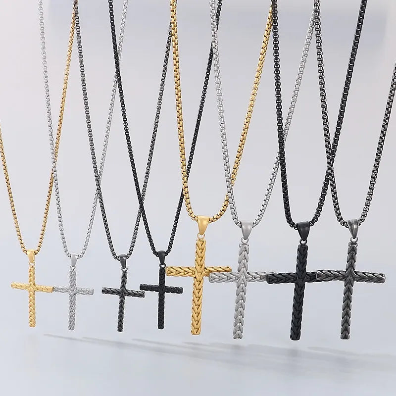 Wholesale Jewelry Hip-Hop Vintage Style Cross Titanium Steel Plating Pendant Necklace None