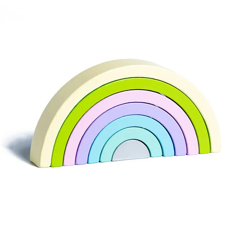 Children Unisex Rainbow Wood Building Toys