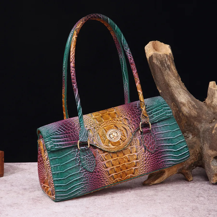Women's Large Pu Leather Geometric Basic Vintage Style Square Lock clasp Handbag