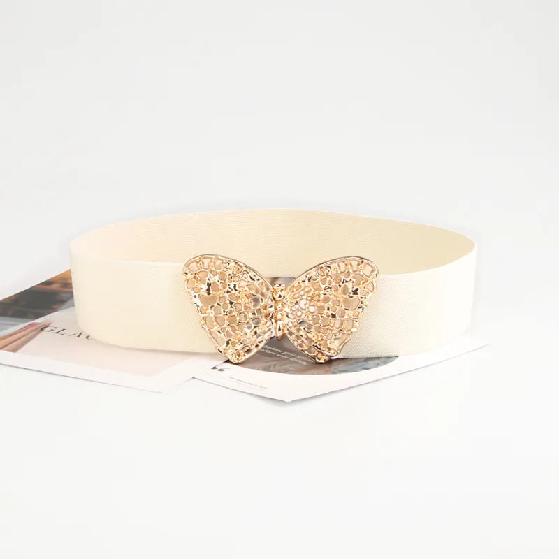 IG Style Butterfly Woven Fabric Inlay Rhinestones Women's Leather Belts