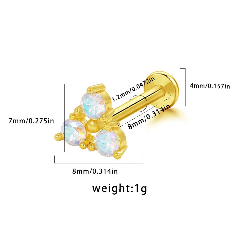 1 Piece Lip Rings Hip-Hop Vintage Style Rock Star Heart Shape Floral 316L Stainless Steel  Copper Inlay Resin Glass Gold Plated Lip Rings