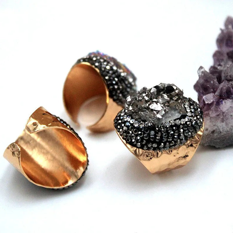 shiny irregular crystal metal crystal rhinestones wholesale open ring