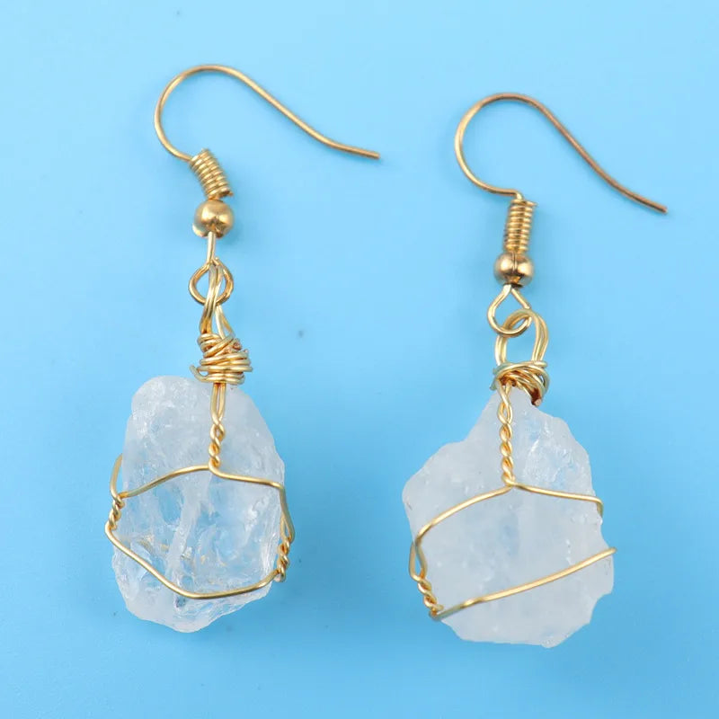 1 pair simple style irregular asymmetrical plating natural stone metal drop earrings