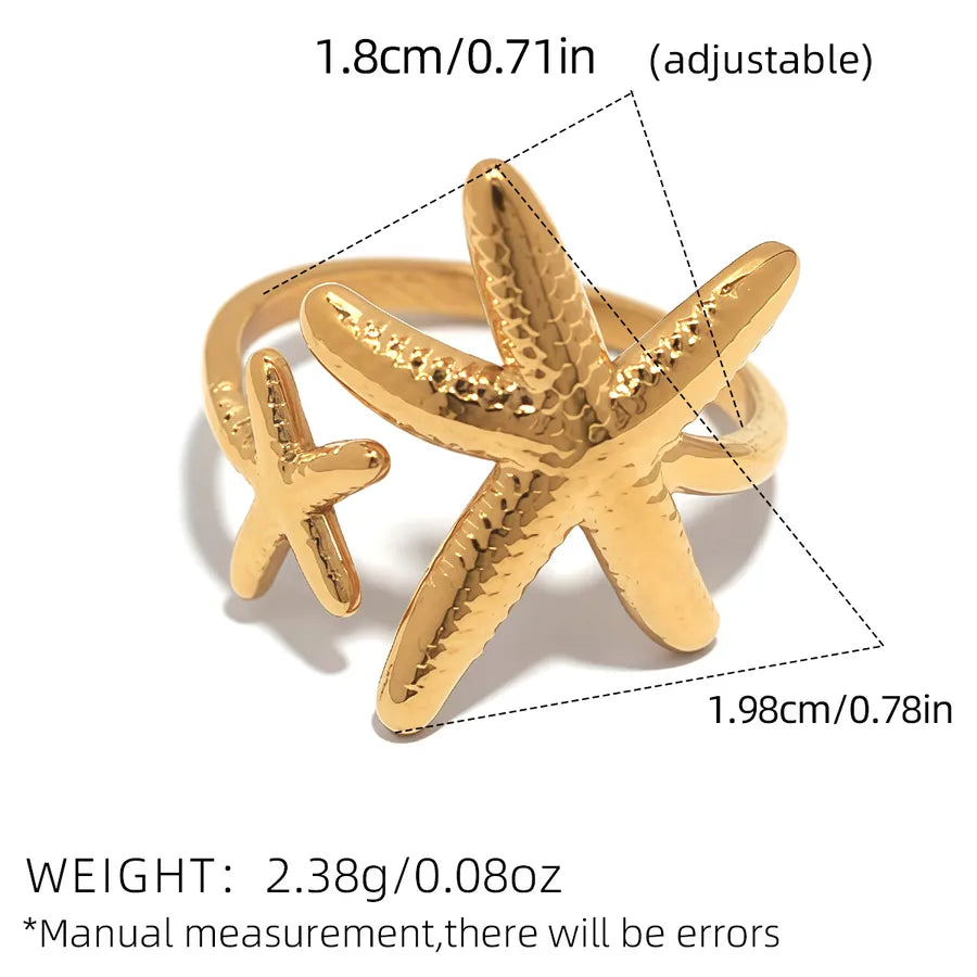 Wholesale Jewelry Hawaiian Vacation Beach Starfish 304 Stainless Steel 18K Gold Plated Open Rings