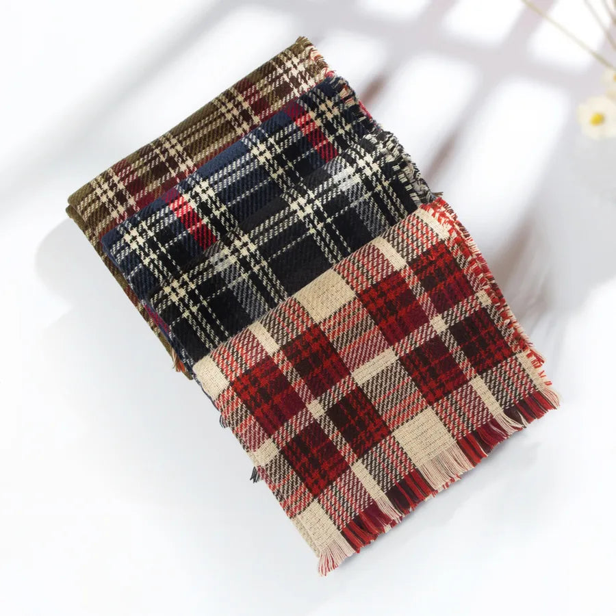 unisex fashion color block polyester warm raw hem winter scarves 1 piece