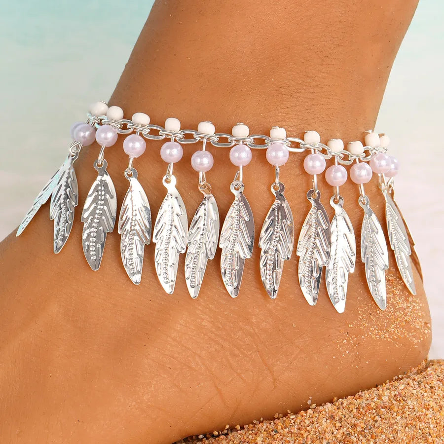 Wholesale Jewelry Elegant Ethnic Style Leaf Alloy Artificial Gemstones Anklet