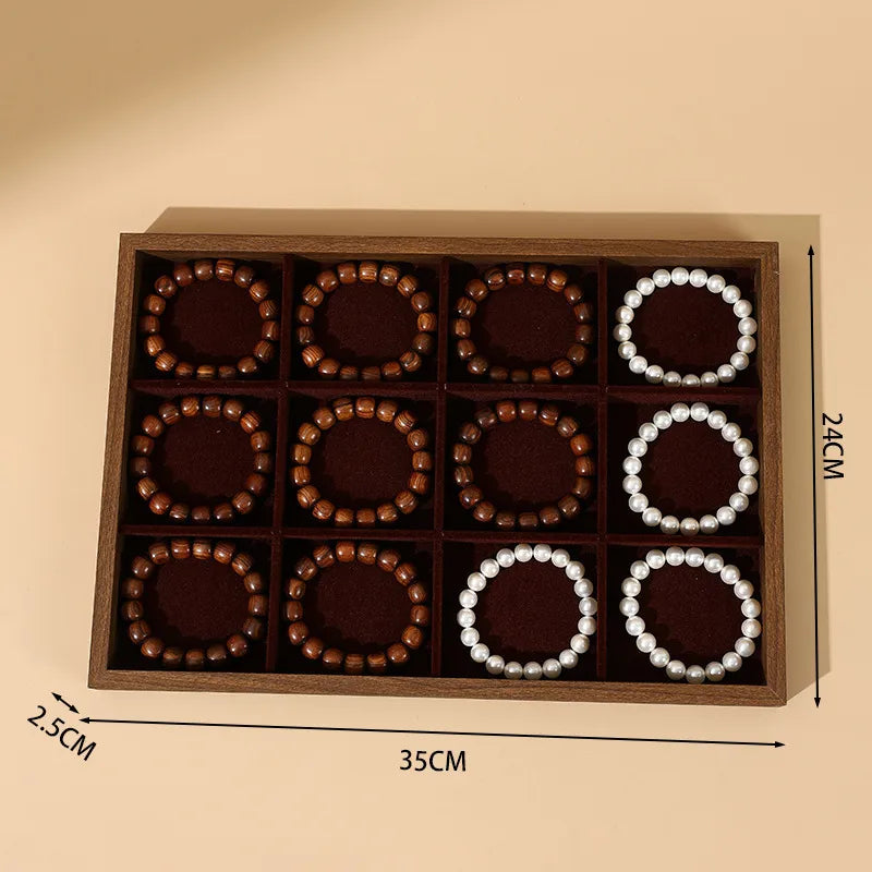 Jewelry Display Tray Earring Necklace Pendant Jewelry Storage Box Ring Plate Bracelet Show Props Wooden Texture High-End Feel