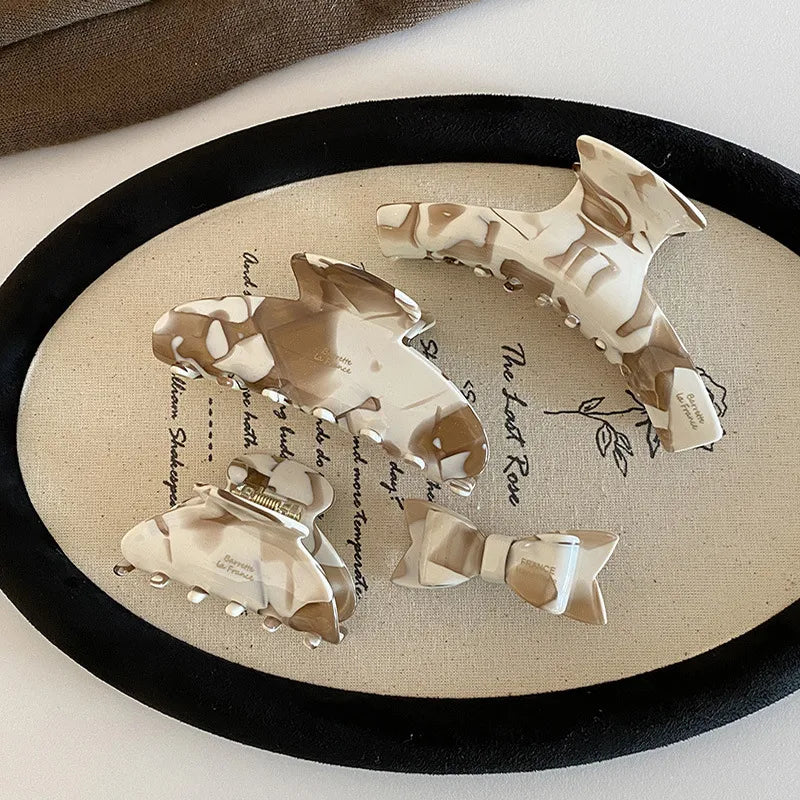 French Style Coconut Latte Hair Claw Clip Acetate Vintage Elegant Coffee Tone Updo Shark Clamp New Model Women's Hair Accessories