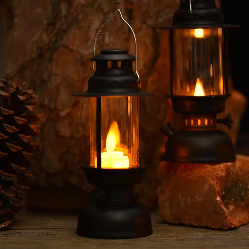 Antique Style LED Palace Lamp Night Light Outdoor Camping Decorative Lamp Geometric Stereo Pattern Glass European Style