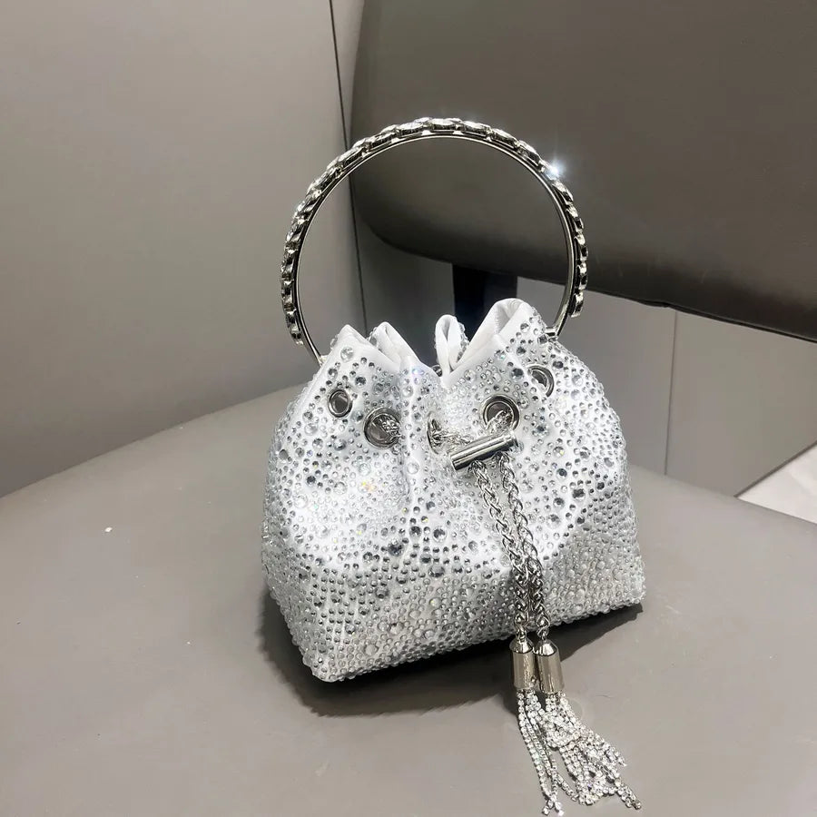 Red Purple Pu Leather Color Block Bucket Evening Bags
