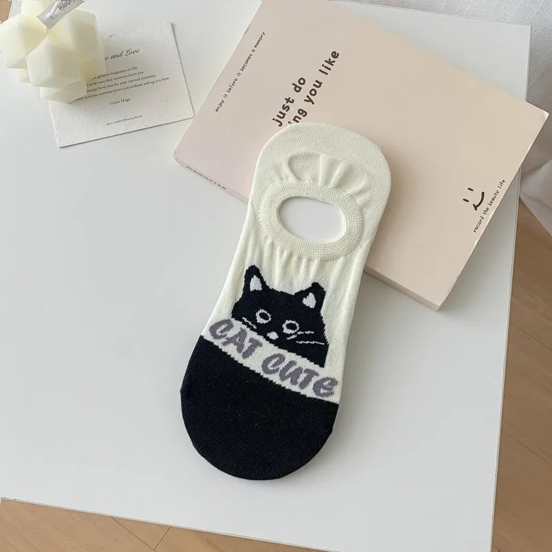 A Pair Cute Korean Style Women's Animal Cat Cotton Ankle Socks
