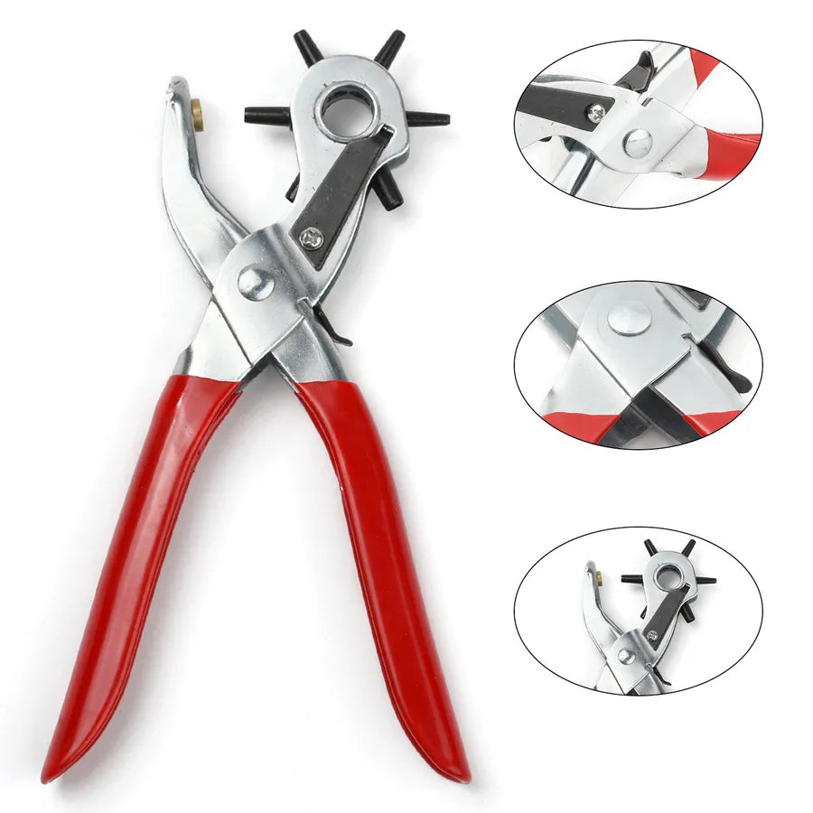 Iron Material Multi-Function Rotating Hole Punching Pliers Leather Belt Band Paper Hole Opener Home Hardware Tools