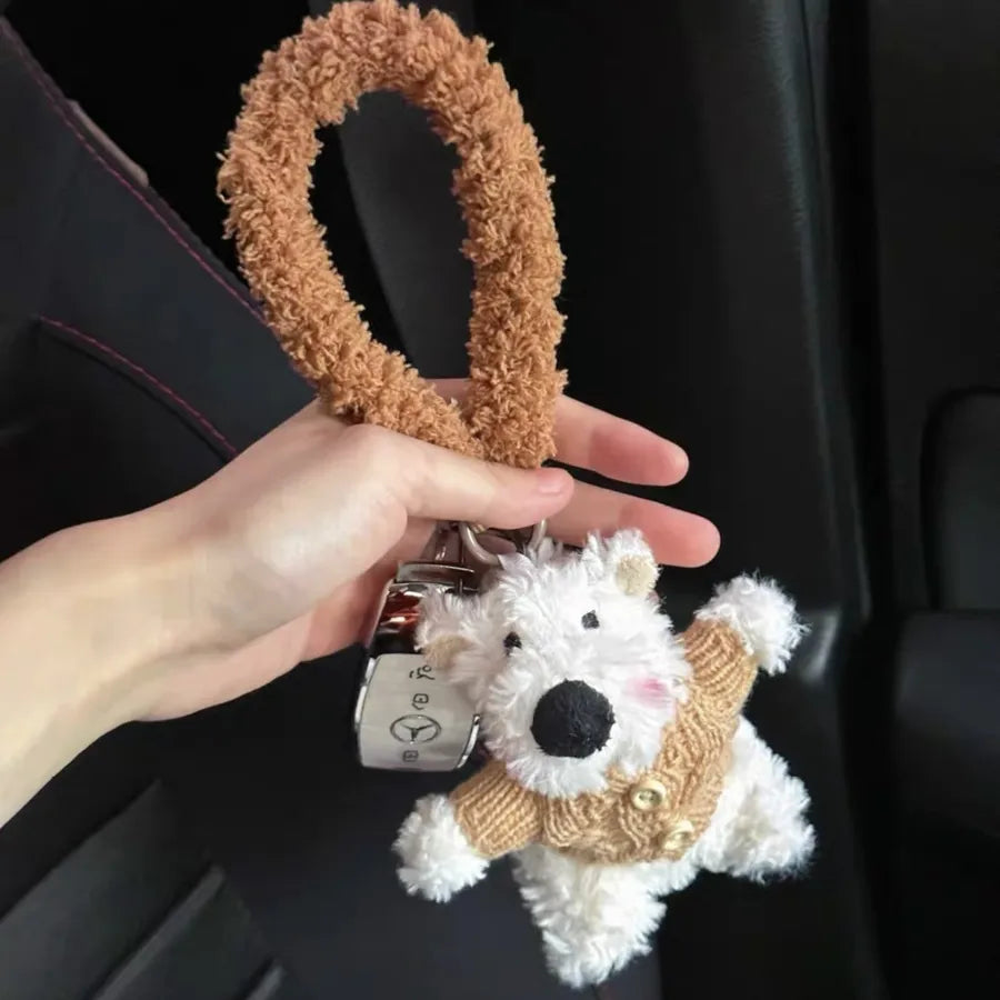 Cute West Highland Bag Pendant Car Ornaments Anti-lost Cartoon Scrub Dog Plush Key Rope Buckle Decoration Wholesale
