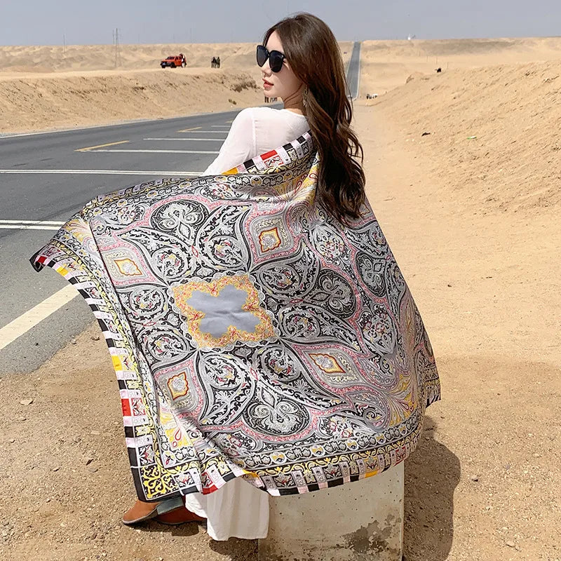 Women's Simple Style Streetwear Leopard Satin Printing and Dyeing Printing Scarf