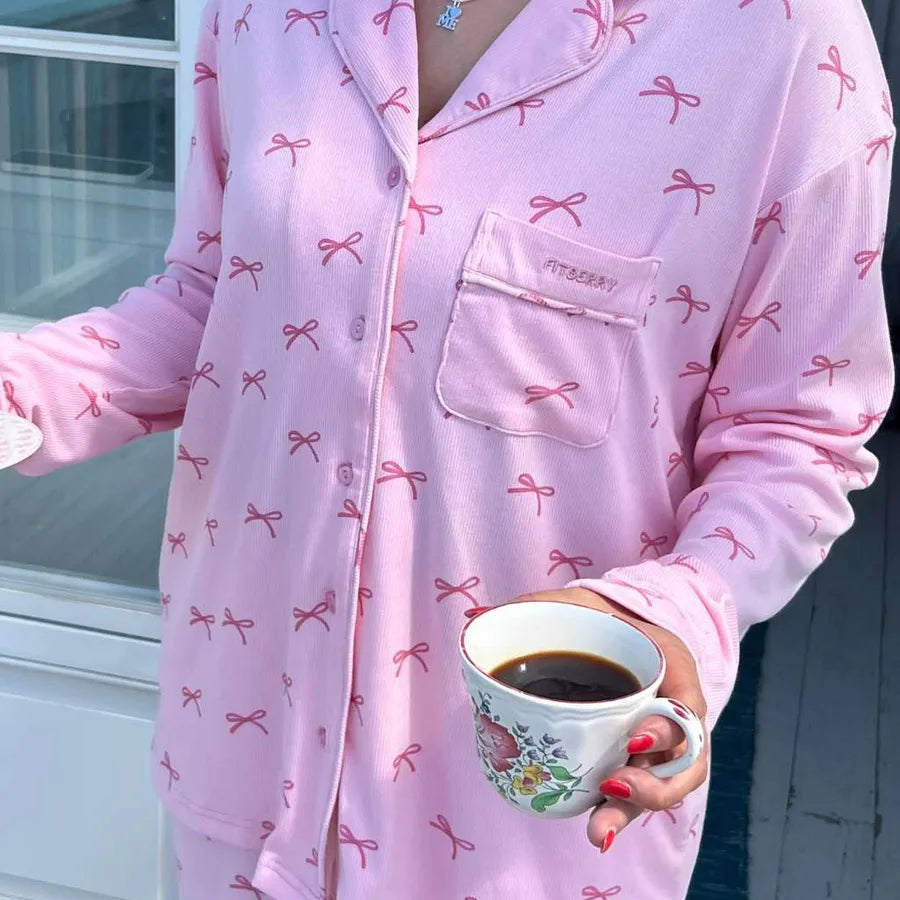 Holiday Women's Vacation Simple Style Bow Knot Polyester Milk Fiber Pants Sets Pajama Sets