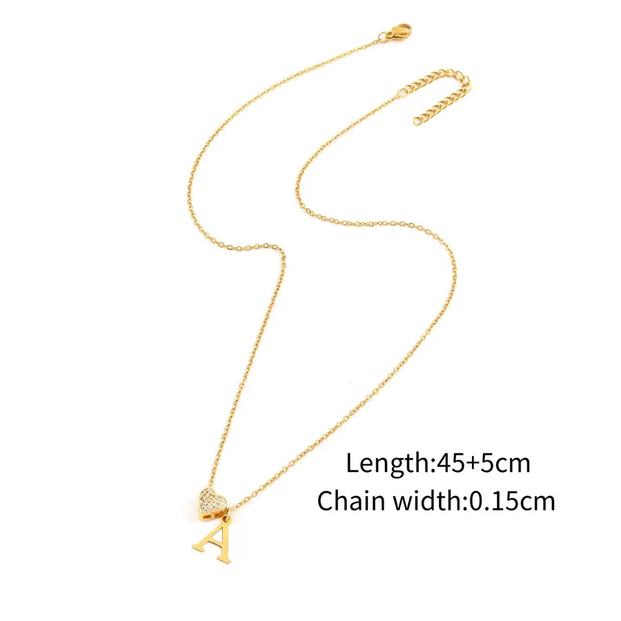 Wholesale Jewelry Elegant Simple Style Classic Style Letter Heart Shape 201 Stainless Steel 304 Stainless Steel Copper Zircon cable chain Pendant Necklace