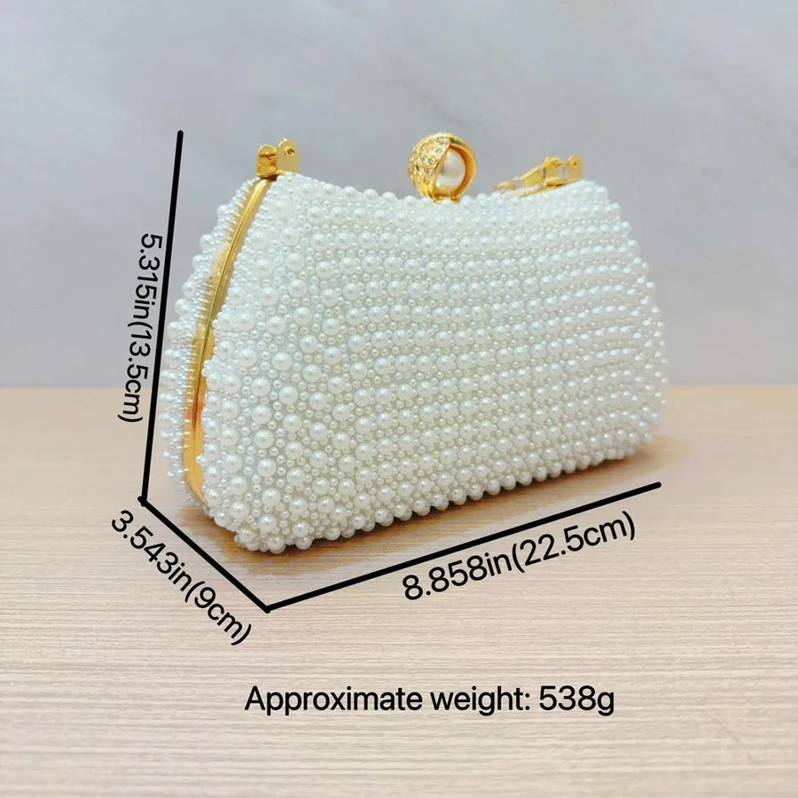 White Beige Black Polyester Solid Color Pearls Evening Bags