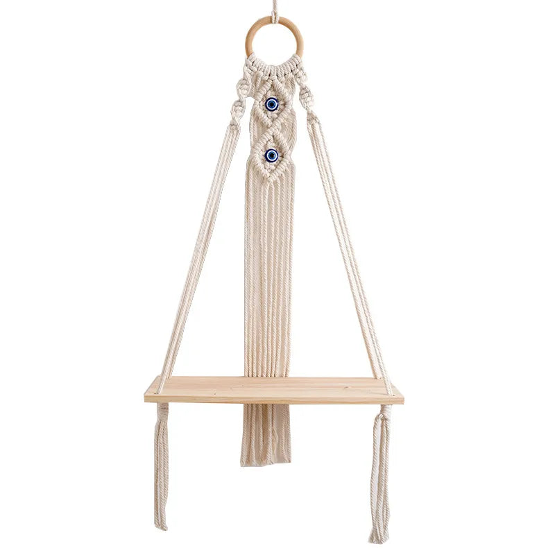 New Hand-woven Tapestry Shelf Cotton Rope Wall Hanging Bohemian Storage Rack Hotel Homestay Children's Room Hanging Decoration