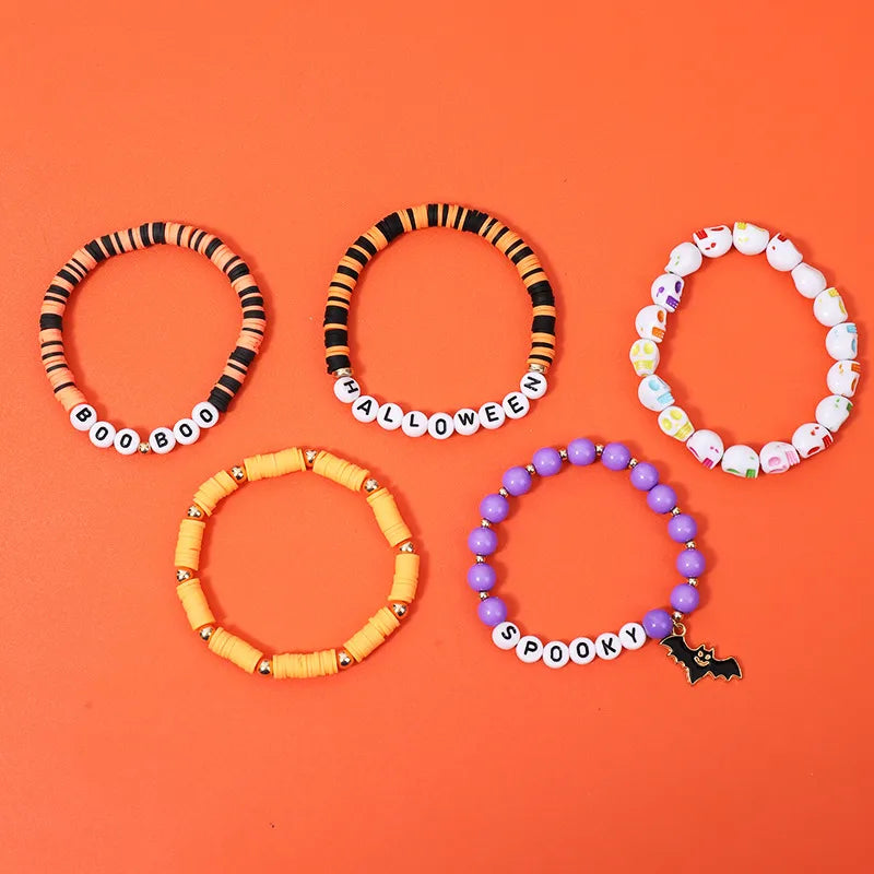 Handmade Bohemian Letter Ghost Halloween Bracelet Acrylic Pumpkin Skull Design Unisex Simple Style Bracelet