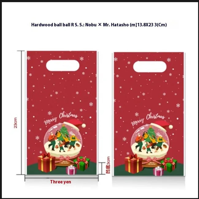 Christmas Cartoon Plastic Gift Bags Candy Packaging Handheld Storage Bags Flat Mouth Holiday Themed Printed Red Green