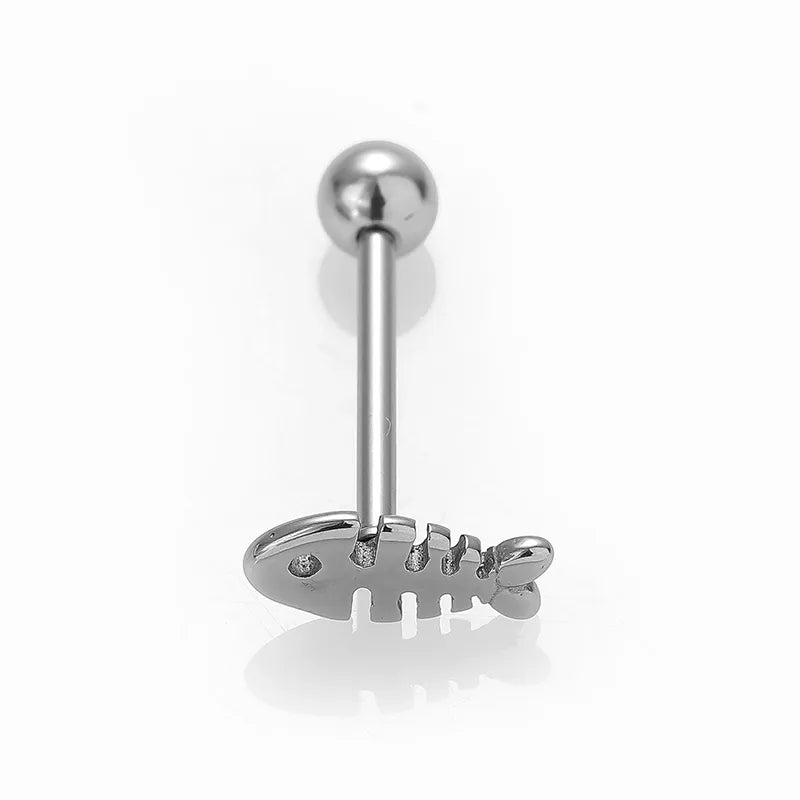 1 Piece Tongue Rings Gothic Hip-Hop Rock Rose Spider Fish Bone 316L Stainless Steel  Polishing Crystal Tongue Rings