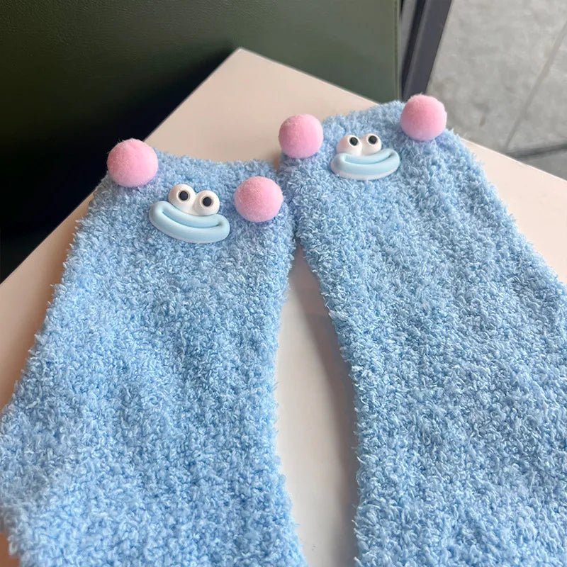 women's casual cartoon polyester coral fleece crew socks a pair