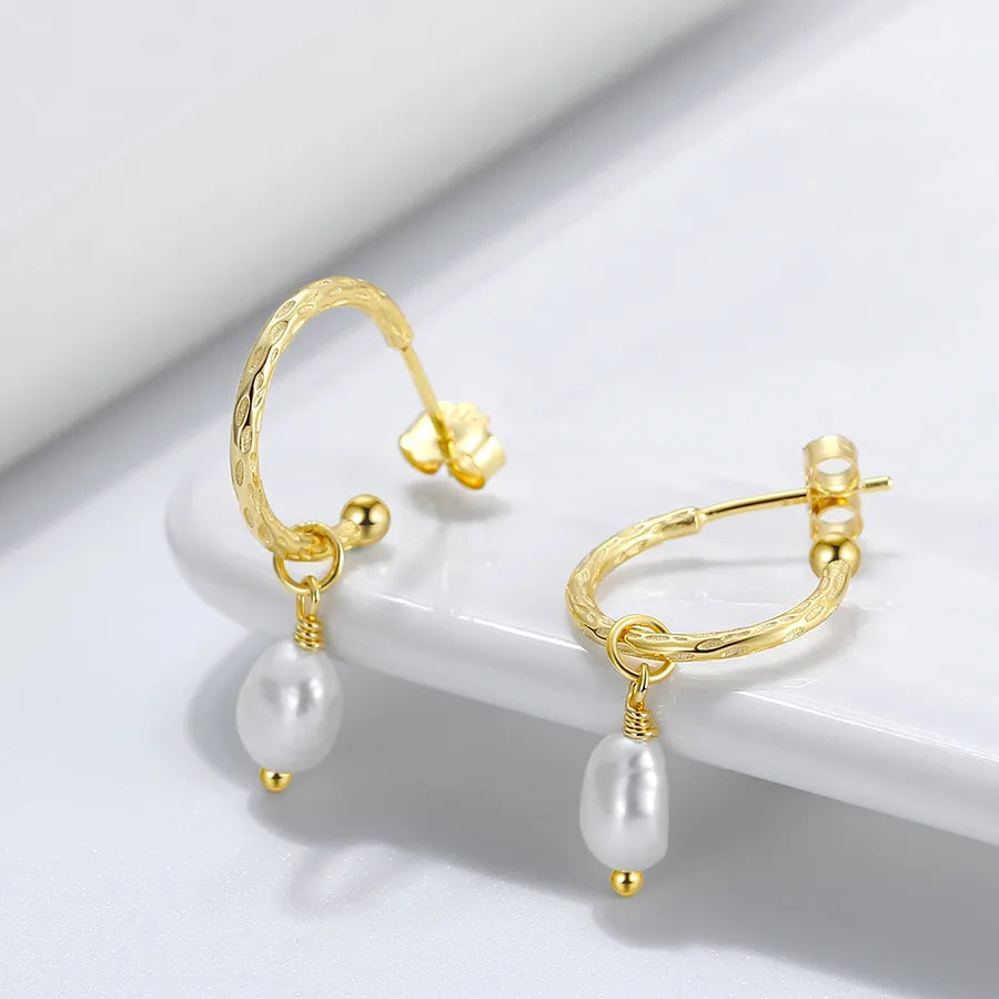 1 pair elegant geometric plating freshwater pearl sterling silver drop earrings