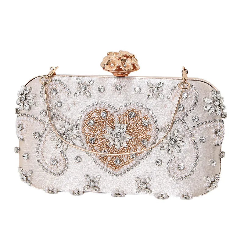 champagne polyester heart shape square evening bags