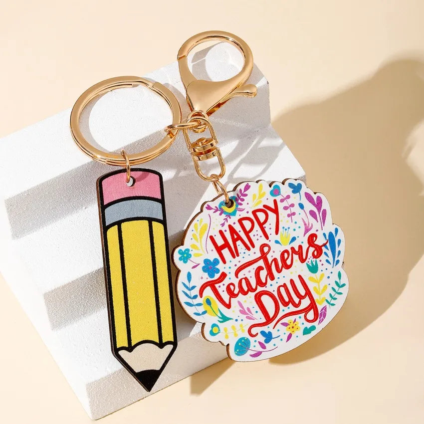 Modern Style Book pencil Wood Teachers' Day Unisex Keychain