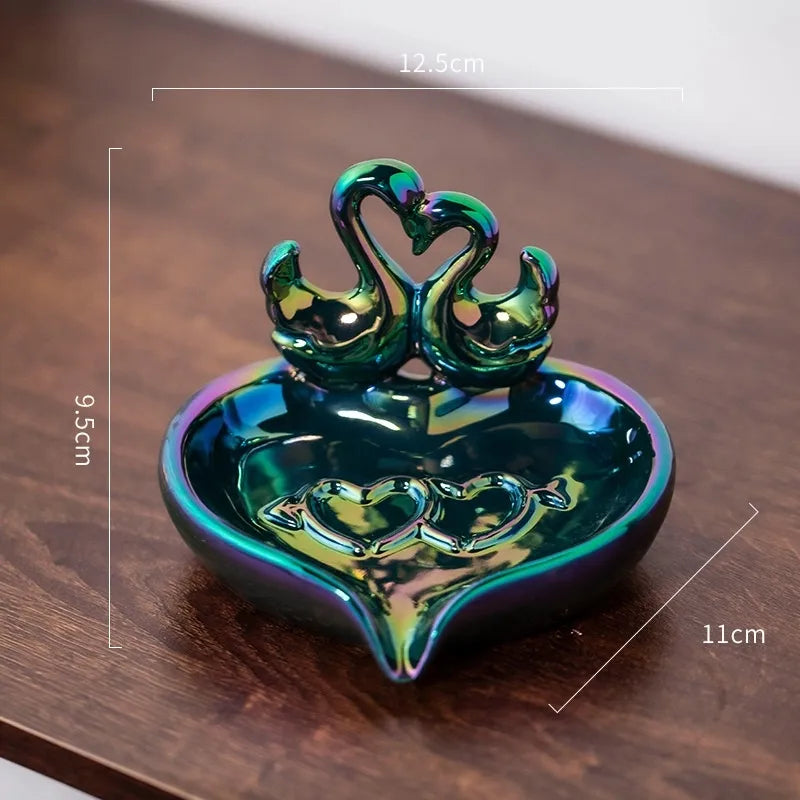 Cute Swan Heart Shape ceramics Soap dish Artificial Decorations