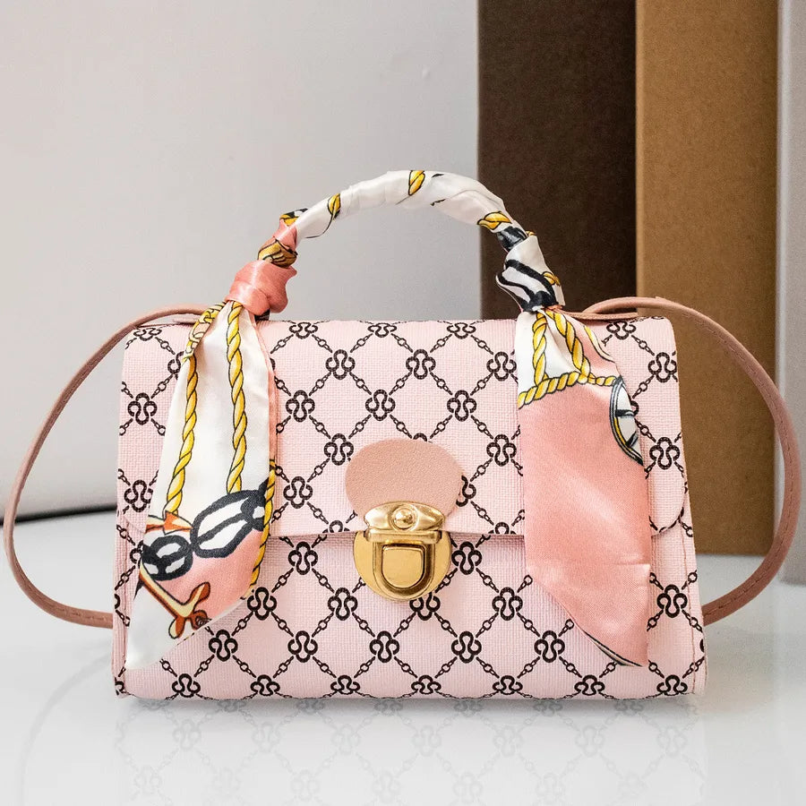 Women's PU Printing Solid Color Classic Style Streetwear Square Lock clasp Shoulder Bag Handbag Square Bag
