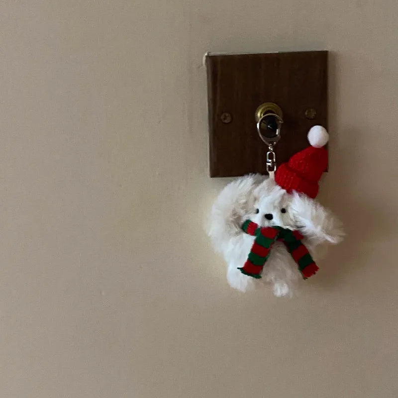 Cute Rabbit Plush Metal Christmas Women's Bag Pendant Keychain