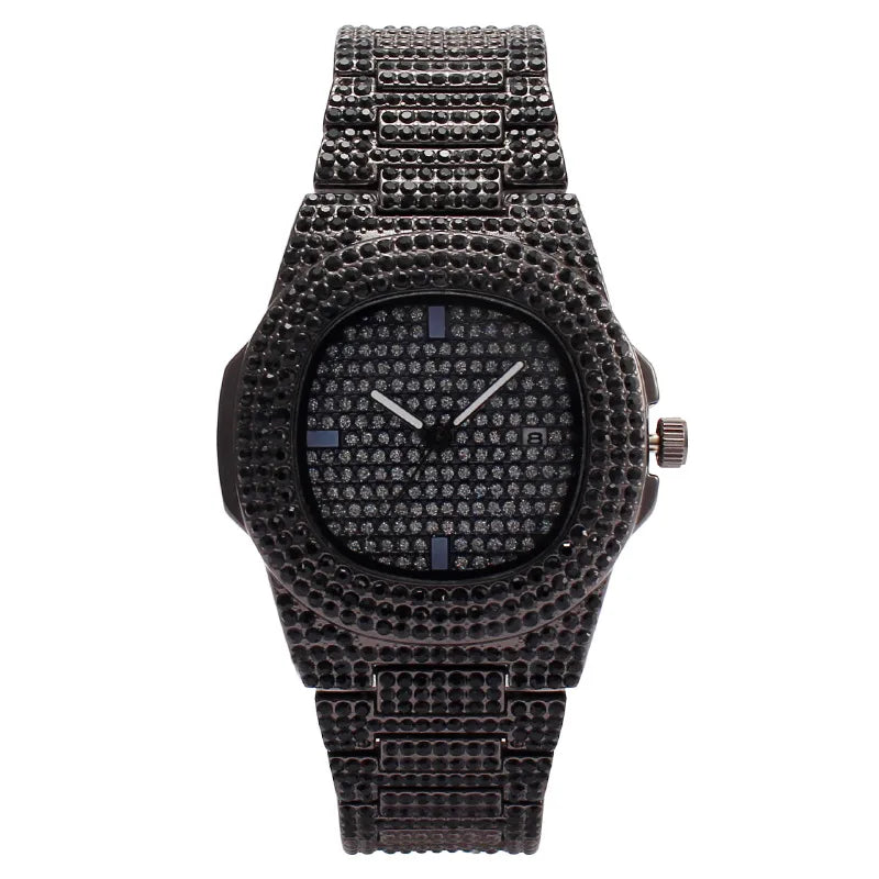 Elegant Glam Solid Color Sparkly Single Folding Buckle Quartz Men's Watches
