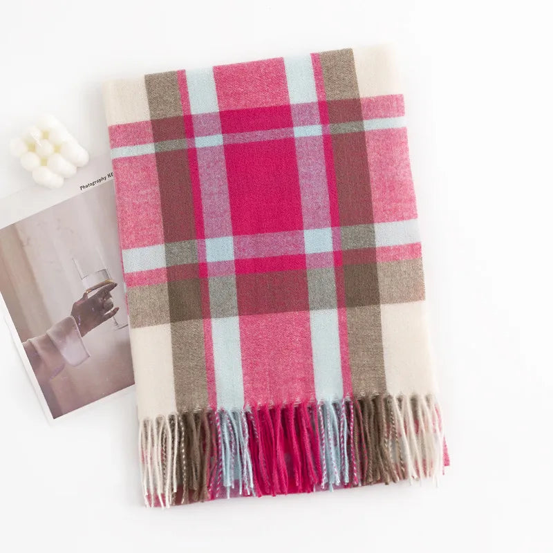 Women's Elegant Plaid Imitation cashmere Tassel Scarf
