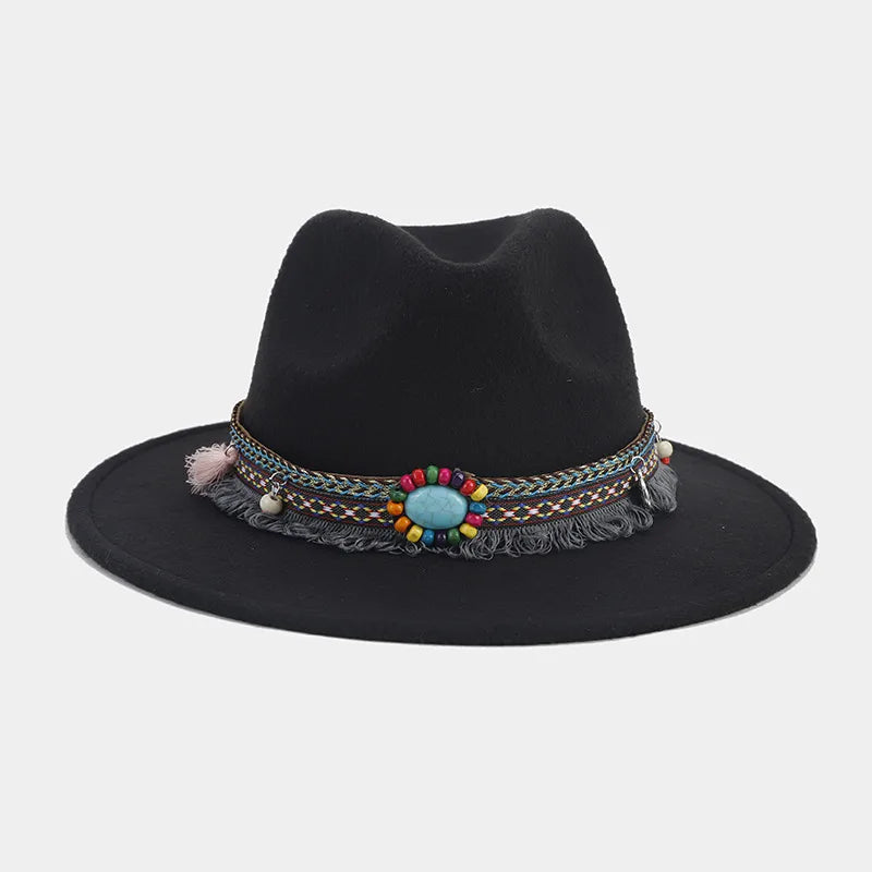 women's elegant basic solid color big eaves fedora hat