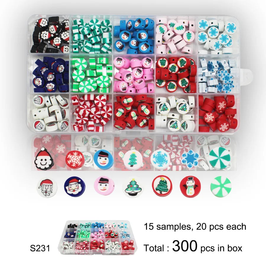 Colorful Christmas Soft Clay Snowflake Snowman Santa Claus Beads Jewelry Bracelet Making Kit Box Diy Christmas Ornaments