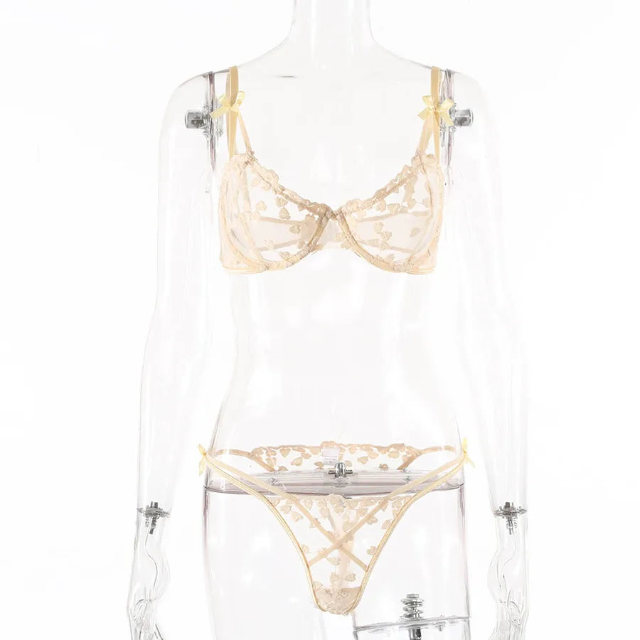 simple solid color hollow women's crochet lace bow sexy lingerie
