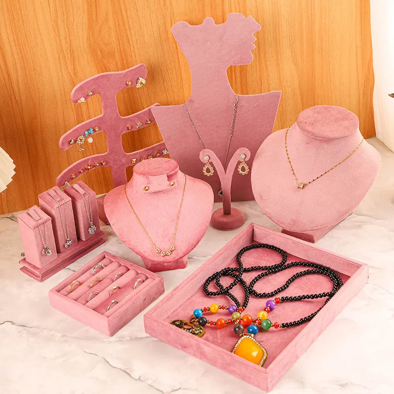 in Stock Pink Flannel Jewelry Stand Necklace Earring Ring Pendant Stand Jewelry Store Shooting Display Stand