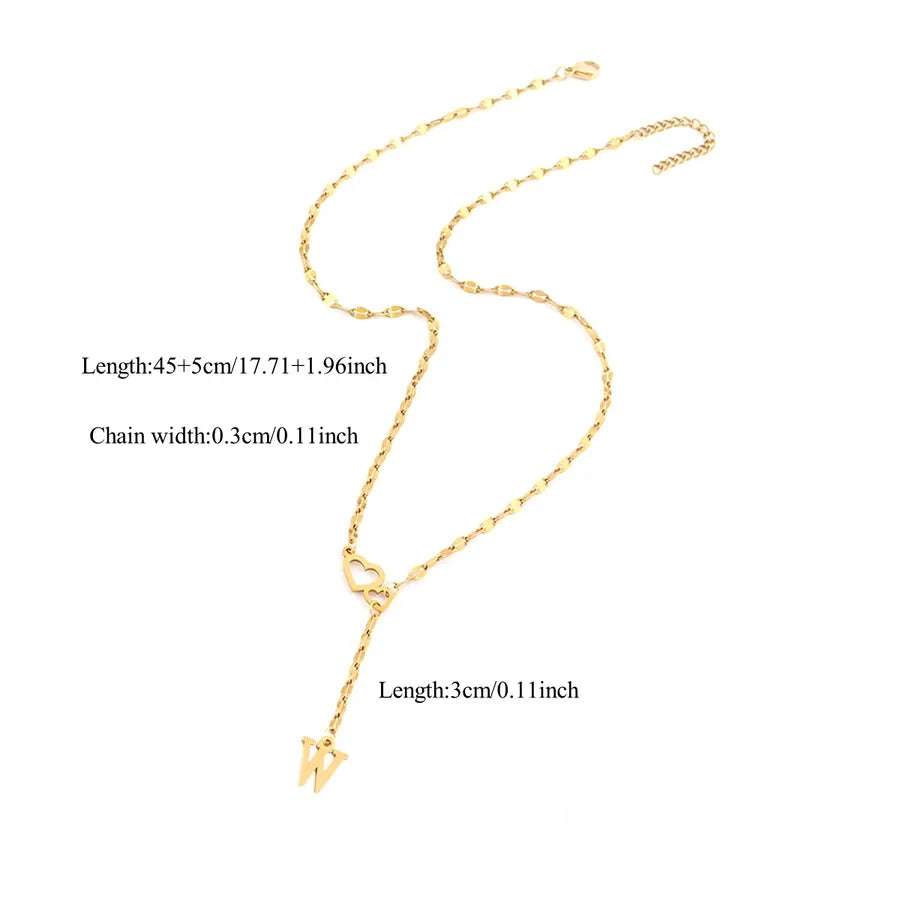 Wholesale Jewelry Simple Style Classic Style Double Heart Letter 201 Stainless Steel 304 Stainless Steel Lip Chain Pendant Necklace