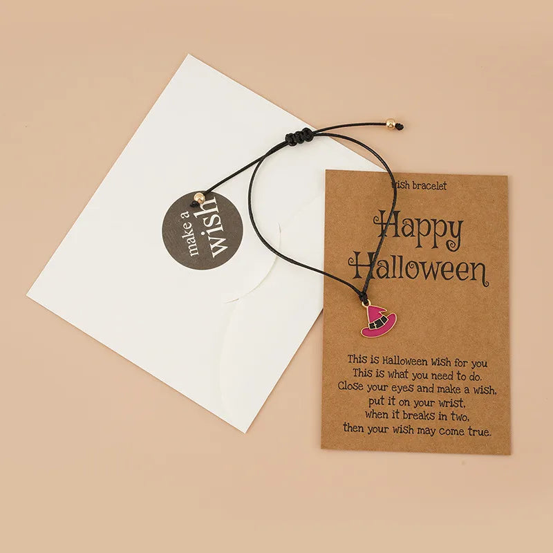 Halloween Skeleton Head Pendant Card Witch Hat Braided Rope Bracelet Funny Ethnic Style Alloy Jewelry Unisex Anniversary Business